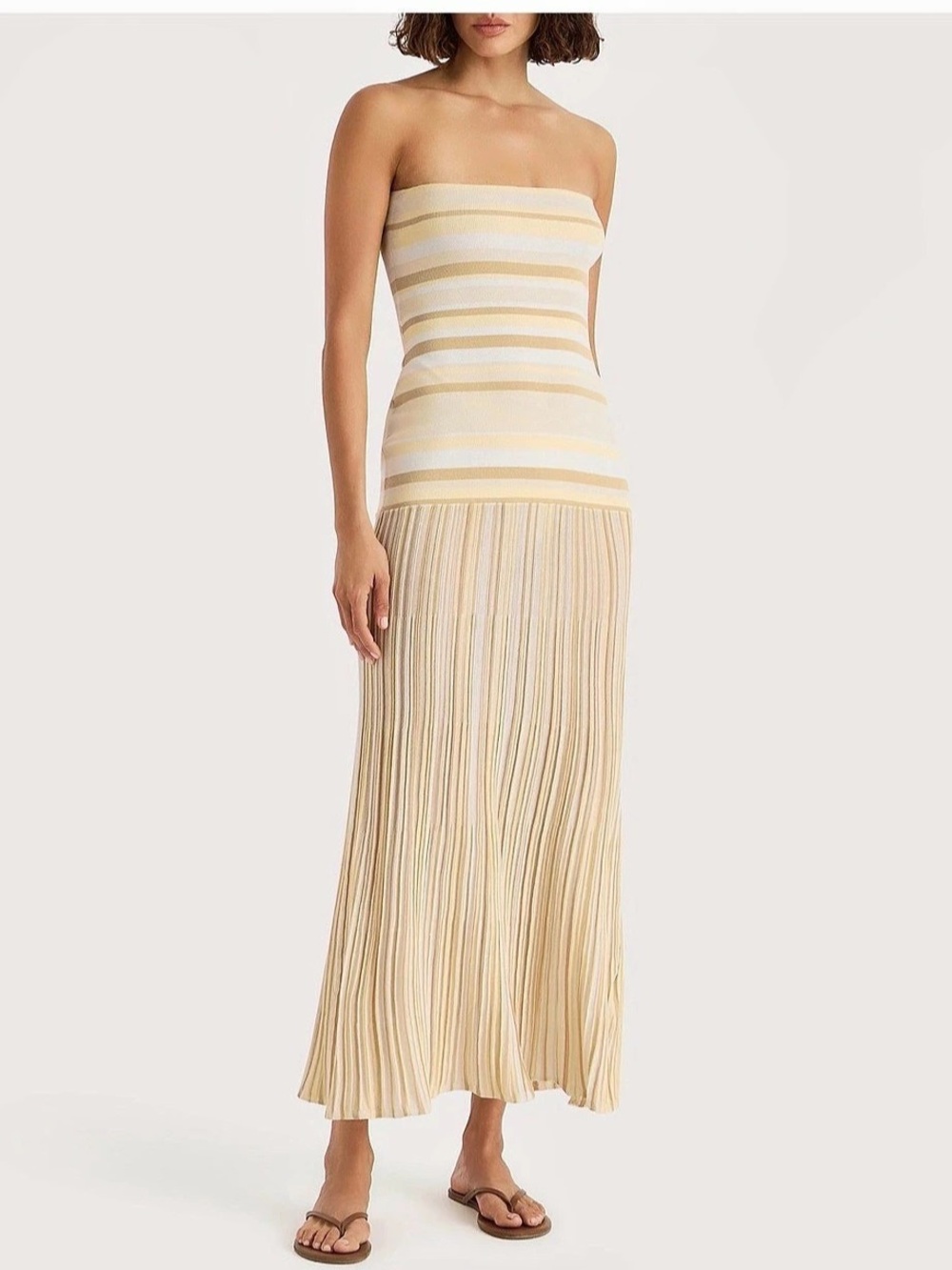 Faithfull the Brand Butter Stripe Strapless Citara Dress Citara Striped